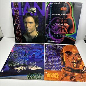 4 Vintage Star Wars MEAD 1996  Folders Han‎ Solo/Darth Vader/C-3PO/Storm Trooper